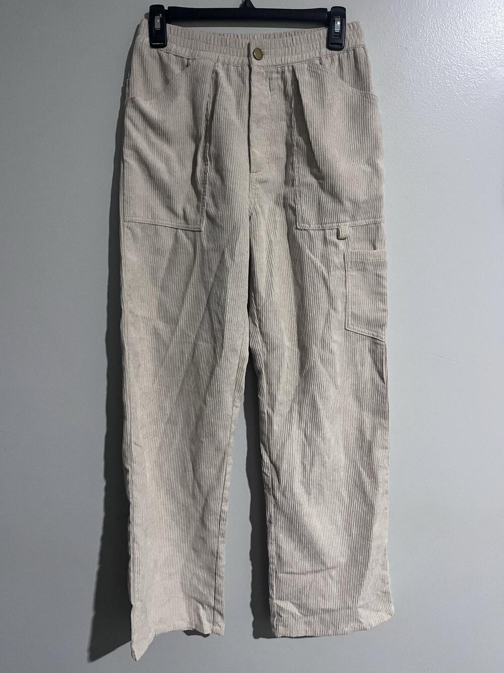 Altar'd State Pants Womens S Beige Corduroy Cargo Elastic Waist Pockets Pull On